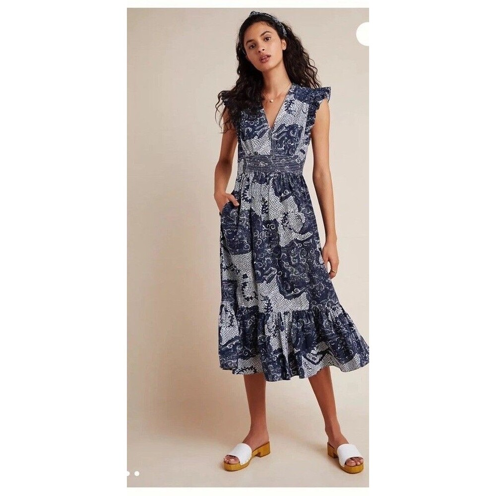 NWT ANTHROPOLOGIE ALTAMIRA Blue MIDI DRESS by ATSU L